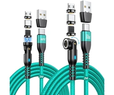 Aufu magnetinis įkrovimo kabelis 60 W, 9 kontaktų [2 m + 2 m] greitas magnetinis įkrovimo kabelis 6 viename Usb A/usb C į Type C įkrovimo kabelis magnetinis 360° ir 180° besisukantis magnetinis kabelis su Type C/micro