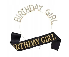 Auksinė gimtadienio tiara ir šarfa "birthday Girl"