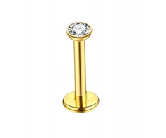 Auksinis titano labret auskaras su baltu cirkoniu 1,2/10/2,5 mm