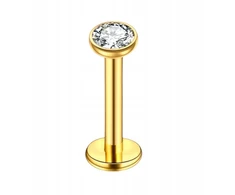 Auksinis titano labretas su baltu cirkoniu, 1.2/8/3 mm