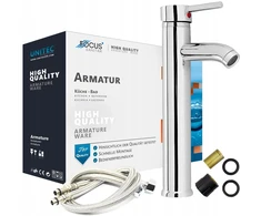 Aukštas praustuvo maišytuvas Focus Sanitär, chromo spalvos, skirtas montuoti ant stalviršio, loft stiliaus
