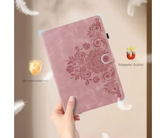 Auslbin dėklas galaxy tab a 2016 planšetiniam kompiuteriui 10.1 colio t580, retro tab a6 (2016) 10.1 /t580 apsauginiai dėklai vienspalviai, įspaustas stilius, magnetinės sagtys, stovo funkcija, rožinis