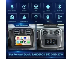 Automagnetola Fuluku 2+64g android automobilinis radijas renault dacia sandero ii b52 2012-2019 su belaidžiu carpaly &amp; android car, 9 colių ips jutiklinis ekranas su bluetooth/gps/atbuline kamera/fm/wifi/swc/26ui
