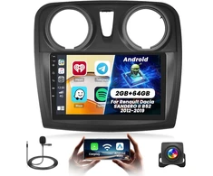 Automagnetola Fuluku 2+64g android automobilinis radijas renault dacia sandero ii b52 2012-2019 su belaidžiu carpaly &amp; android car, 9 colių ips jutiklinis ekranas su bluetooth/gps/atbuline kamera/fm/wifi/swc/26ui