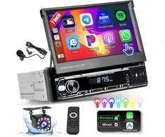 Automagnetola Hikity automobilinis radijas 1din belaidis carplay su ištraukiamu 7 colių ekranu automobilinis radijas 1din su android car bluetooth laisvų rankų įranga fm aux tf usb swc veidrodinis atspindys atbulinės eigos kamera