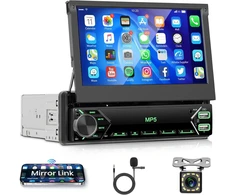 Automagnetola Automobilinis 1 din radijas su bluetooth laisvų rankų įranga, ios/android mirror link, 7 colių rankiniu būdu ištraukiamas ekranas, automobilinis radijas su bluetooth fm radijas/usb/aux/eq/type c vairo valdymu + atbulinės eigos kamera