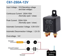 Automobilio Relė 12v 250a, 5 kontaktų, didelės apkrovos