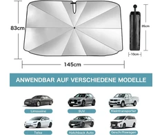 Automobilio saulės skydelis priekiniam stiklui 2025 m. atnaujinimas - 360° besisukanti rankena | anglies pluošto skeletas | efektyvi apsauga nuo Uv spindulių ir šilumos izoliacija | universalus daugumai transporto priemonių, 145 x 83 cm