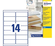 Avery J8563-25 lipnios skaidrios adresų/siuntimo etiketės, 14 etikečių viename A4 lape