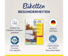 Avery Zweckform Lr7177-100 etiketės iš perdirbto popieriaus (1200 adresų etikečių, 99,1 x 42,3 mm ant A4 formato lapo, 100% perdirbtas popierius, spausdinamos, lipnios, skirtos Din ilgo formato vokams), 100 lapų, natūralios