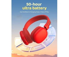 Awatrue vaikiškos bluetooth ausinės, bluetooth 5.4, 85/94 db garso reguliavimas, stereo garsas, 50 valandų grojimo laikas, sulankstomos ir reguliuojamos, belaidės ausinės mokyklai/kelionėms, raudonos