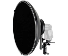Ayex beauty dish šviesos formavimo įrankis 42 cm sidabrinis su sistemos blykstės laikikliu L formos, su korio priedu ir difuzoriumi