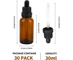 Azkeegrey 30 vnt. pipetės buteliukų rinkinys, 30 ml, rudas stiklas, buteliukas su stikline pipete, vaistinė buteliukas, rudas stiklinis buteliukas aliejams, ekstraktams, skysčiams, kvepalų aliejams