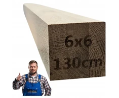 Ąžuolinis medinis statramstis 6x6 130cm turėklas laiptams, rankena 60 x 60
