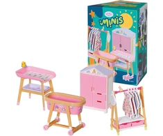 Baby born Minis žaidimų rinkinys 906163 Zapf Creation baldų komplektas su spinta, drabužių kabykla, lopšiu ir vystymo stalu