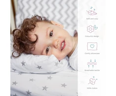 Baby Comfort 3 dalių kelioninės lovelės patalynės komplektas: antklodės užvalkalas, pagalvės užvalkalas ir paklodė su guma, skirtas 95 x 65 cm (rožinės širdelės)