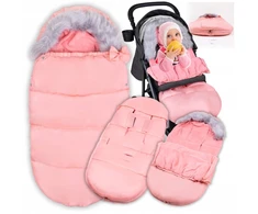 Babymam Rožinis vokelis-apklotas vežimėliui, automobilinei kėdutei, lopšiui, rogutėms, žieminis šiltas miegmaišis