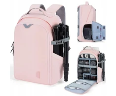 Bagsmart kuprinė dslr slr fotoaparatui 15,6 colio nešiojamam kompiuteriui, atspari vandeniui, rožinė