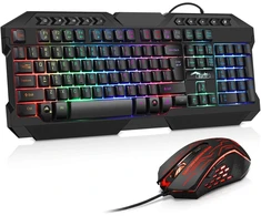 Bakth žaidimų klaviatūros ir pelės rinkinys, led apšvietimas qwertz de išdėstymas, vaivorykštės spalvos, apšviesta usb vandeniui atspari klaviatūra ir pelė su 3600 dpi profesionaliems pc žaidėjams