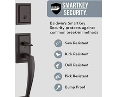 Baldwin Prestige Torrey Pines žemo profilio vienos spynos cilindro rankenų komplektas su Torrey svirtimi ir Smartkey funkcija, venecijos bronzos spalvos