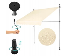 Balkoninė terasinė įtempiama markizė su reguliuojamu rankiniu mechanizmu 200x188 cm, smėlio spalvos