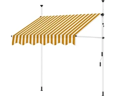 Balkono markizė nuo saulės 350 cm, prispaudžiama markizė su led lemputėmis, balta/oranžinė balkono markizė, nereikia gręžti, lango markizė