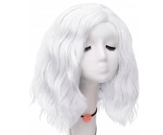 Balta Glam Rock peruka, 40 cm, banguoti plaukai, anime stilius