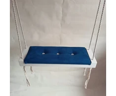 Balta supynė, tamsiai mėlyna sėdynė, namų sodui, vaikams, apmušta aksomu, 50 cm