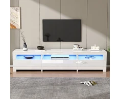 TV staliukas Balta televizoriaus spintelė 190cm, Led, iki 80 colių, 24cm gylis