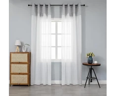 Baltai pilkos pusiau permatomos polimedvilnės užuolaidos su kaspinėliais, shabby chic stiliaus, 2 žiedų užuolaidos (pilka, 140 x 280 cm)