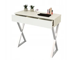 Baltas matinis kosmetinis staliukas su stalčiumi, baltos kojelės, x 90 cm