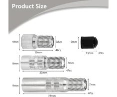 Bamyli 12 vnt. vožtuvų prailginimo automobilių vožtuvai, vožtuvų prailginimo adapteris su sriegiu 19 mm, 27 mm, 39 mm vožtuvų prailginimo adapteris automobiliui su 12 padangų ventilių dangtelių, skirtų e paspirtukui, automobiliui, sunkvežimiui, furgonui,