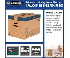 Bankers Box Smoothmove itin tvirtos dvigubai sustiprintos gofruoto kartono dėžės su nešimo rankenomis, greitas surinkimas be lipnios juostos, 127 litrai, 45,5 x 60,5 x 45,5 cm, 5 vnt.