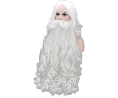Baoblaze Kalėdų senelio perukas ir barzda Cosplay balti ilgi Kalėdų senelio kostiumo aksesuarai garbanotas perukas Kalėdų senelio perukas barzda, barzda 80 cm