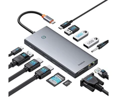 Baseus 13-in-1 Usb-c stotelė: 3 monitoriai, 4k@120hz, 10gbps