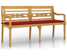 Batavia suoliukas su raudona pagalvėle, 150cm, tikmedis
