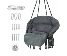 Bathonly pakabinamas krėslas macrame boho cotton iki 150kg, tamsiai pilkas
