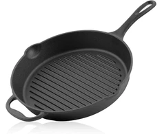 Bbq-toro keptuvė iš ketaus, skersmuo 34 cm, ketaus keptuvė-grilis su rankena, rankena ir dviem snapeliais, briaunota, ketaus keptuvė-grilis, bbq keptuvė, orkaitės keptuvė, ketaus keptuvė