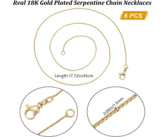 Beebeecraft 1 dėžutė 6 vnt. serpentininių grandinėlių moterims, 18k auksu dengta žalvarinė gyvatės grandinėlė, bortelių grandinėlės vėrinys, 450 mm (17,72 colio)