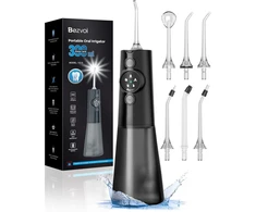 Belaidis burnos irigatorius dantų valymui: led ekranas, 5 režimai, dantų dušas su 300 ml vandens talpa ir 6 antgaliais, ipx7 atsparus vandeniui burnos irigatorius, oral irrigator test winner (juodas)