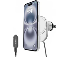 Belkin boostcharge pro magnetinis belaidis automobilinis įkroviklis su qi2 (15w) magsafe suderinamas automobilinis įkroviklis, skirtas iphone 16/15/14/13/12 serijoms su usb-c laidu ir 20w usb-c automobiliniu maitinimo šaltiniu