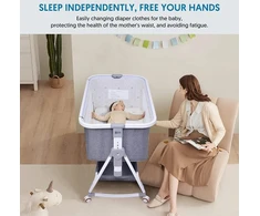 Lova Bellababy lovelė prie lovos, lopšys, kūdikio lovelė, lovelė prie lovos su daiktadėže, lengvai sulankstoma nešiojama lovelė, reguliuojama nešiojama lovelė kūdikiams/naujagimiams, pilka