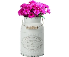 Belle Vous balta, rustiška dekoratyvinė metalinė vaza gėlėms – 12,8 cm skersmuo x 20,5 cm aukštis – galvanizuotas pieno ąsočio dekoratyvinė vaza shabby chic vintage stiliumi – dekoratyvinė kaimiško stiliaus vaza