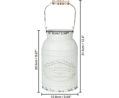 Belle Vous balta, rustiška dekoratyvinė metalinė vaza gėlėms – 12,8 cm skersmuo x 20,5 cm aukštis – galvanizuotas pieno ąsočio dekoratyvinė vaza shabby chic vintage stiliumi – dekoratyvinė kaimiško stiliaus vaza