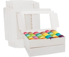 Belle Vous Pakuotė iš 10 baltų kraft popieriaus keksiukų transportavimo dėžučių su apžvalgos langu – 20,2 x 30,5 x 7 cm – vienkartinės pakavimo dėžutės – sausainiams, keksiukams, pyragams, šokoladams pakuoti ir keksiukų dėžutė