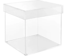 Belle Vous Skaidri kvadratinė akrilo dėžutė su dangteliu - 15 x 15 cm skaidri vitrina 5 kraštų - akrilo dėžutė žaislams, kolekcionieriams, kosmetikai, dekoracijoms