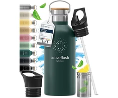 Bemaxx Active Flask nerūdijančio plieno gertuvė su šiaudeliu, infuzoriumi + 3 dangteliais: be Bpa (bisfenolio A), nepralaidi, skirta gazuotiems gėrimams, vandeniui, termo gertuvė dviračiui, izoliuota, sportinė gertuvė, arbatai