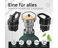 Bemaxx Active Flask nerūdijančio plieno gertuvė su šiaudeliu, infuzoriumi + 3 dangteliais: be Bpa (bisfenolio A), nepralaidi, skirta gazuotiems gėrimams, vandeniui, termo gertuvė dviračiui, izoliuota, sportinė gertuvė, arbatai