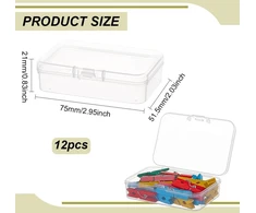 Benecreat 12 vnt stačiakampių pp plastikinių konteinerių dėžučių, 7.5 x 5 x 2 cm didelė karoliukų laikymo dėžutė, dulkėms atsparus dėklas su atverčiamu dangteliu kortelėms, karoliukams ir rankdarbių reikmenims