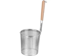 Bestonzon apvalus wok koštuvas kepimo krepšys nerūdijančio plieno medine rankena atsparus karščiui udon makaronams ramen plovimui košimui kepimui 14 cm